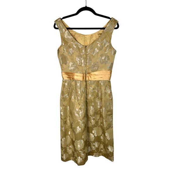 Vintage 1950s 1960s Gold Brocade 4 Cocktail Dress Knee Length Sleeveless Yellow - Picture 2 of 5